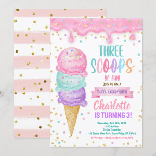 Invitación Crema de hielo Tres copas de divertida Fiesta de t