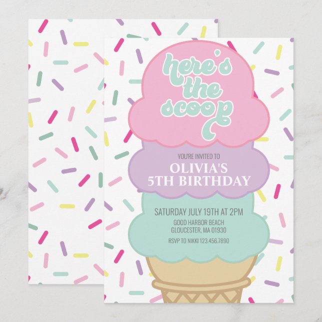 Invitación Crema de hielo y glúteos Cumpleaños (Anverso / Reverso)
