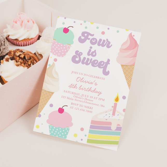 Invitación Crema de hielo y pastel por cuarto cumpleaños (Subido por el creador)