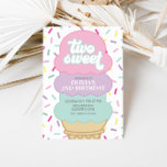 Invitación Crema de hielo y salpicaduras Dos dulces cumpleaño<br><div class="desc">¡Dos dulces! Helados y rociadores invitan a una fiesta de cumpleaños con helados rosas,  violetas y turquesas y rociadores arcoiris.</div>