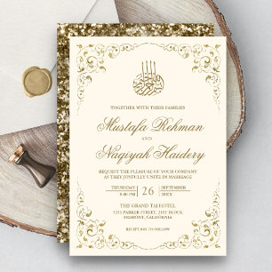 Invitación Crema de marcos de remolino rústico y Boda musulma