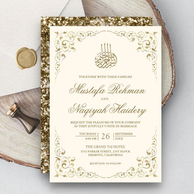 Invitación Crema de marcos de remolino rústico y Boda musulma (Subido por el creador)
