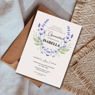 Invitación Crema de moda y lavanda Quinceañera púrpura