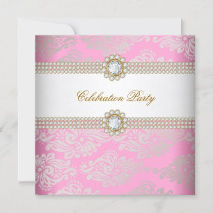 Invitación Crema de Oro Rosa Diamante Joya Fiesta Elegante