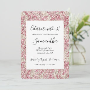 Invitación Crema de Rosa Rosa Brillo Glitz Hojas Tropicales  