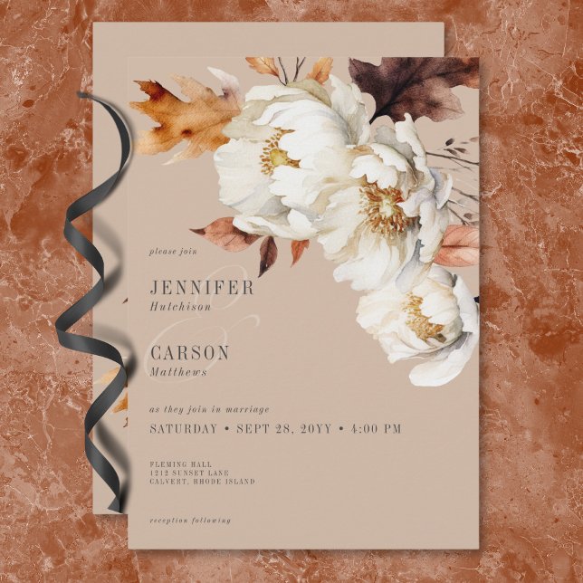 Invitación Crema de Tan Rústico y Floral de otoño y hojas (Rustic Tan Cream & Brown Fall Floral & Leaves Invitation)