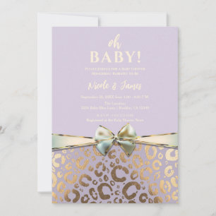 Invitación Crema dorada de lavanda Glam estampado de leopardo