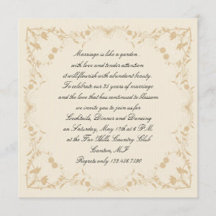 Invitación Crema Dorado Vintage Floral a Rayas Aniversario