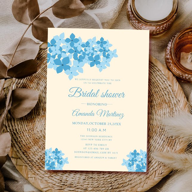 Invitación crema e hidrangea azul ducha de novia floral (Subido por el creador)