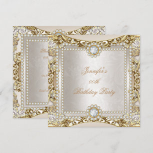 Invitación Crema Élite Oro Diamante Damasco Fiesta de Cumplea