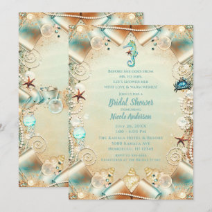 Invitación Crema encantada bajo la novia de Pearls Ribbon