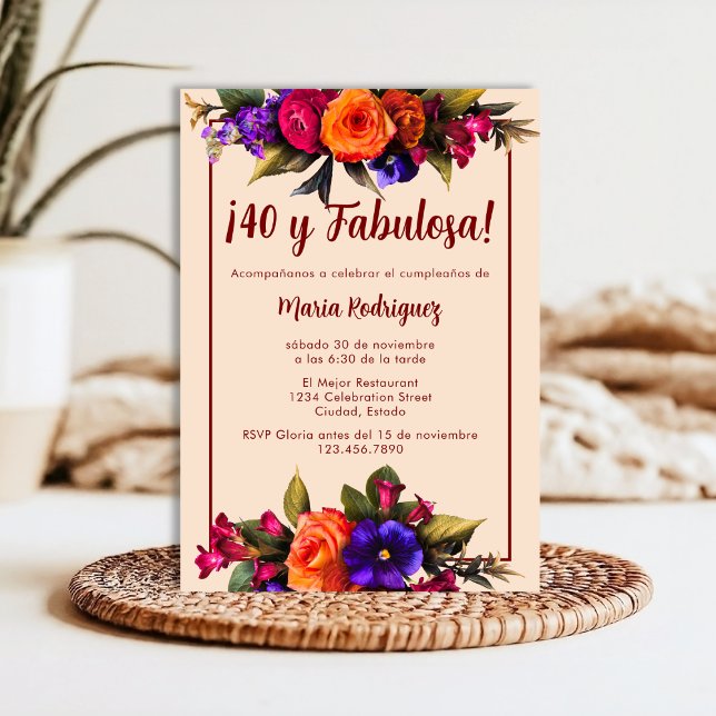 Invitación Crema española elegante floral brillante 40 cumple (Subido por el creador)