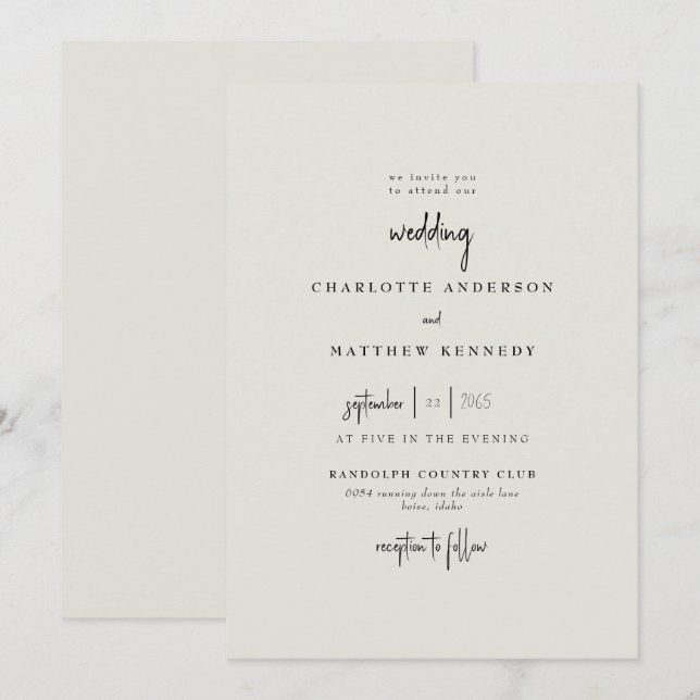 Invitación Crema fiel para siempre sin padres Boda (Anverso / Reverso)