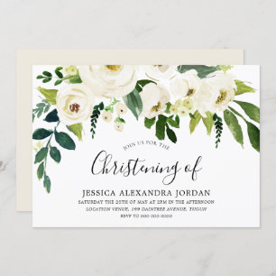 Invitación Crema floral blanca bello bautizo bautizo