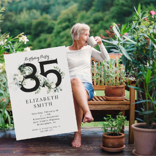 Invitación Crema floral blanca Fiesta de cumpleaños 85