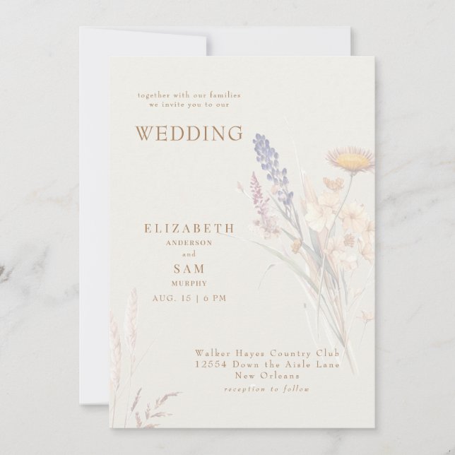 Invitación Crema floral botánica de Wispy junto con Boda (Anverso)