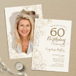 Invitación Crema floral de oro foto 60 cumpleaños<br><div class="desc">Floral Marfil Cream Gold Foto Invitación a la fiesta de cumpleaños número 60. Diseño moderno minimalista con acentos de dibujos botánicos y tipo de letra de guión tipográfico. Sencilla carta de invitación a la moda, perfecta para una elegante celebración de cumpleaños femenina. Se puede personalizar a cualquier edad. Invitaciones Zazzle...</div>
