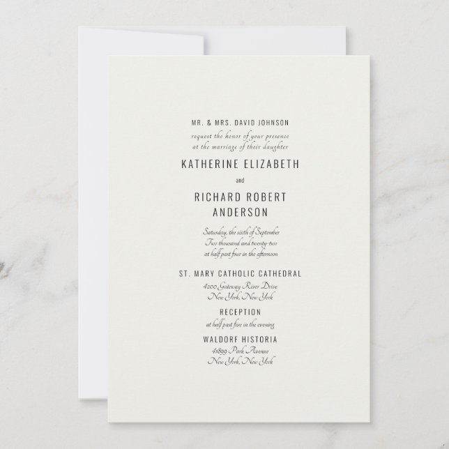 Invitación Crema formal dos lugares para padres de novias (Anverso)