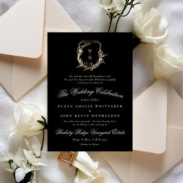 Invitación Crema formal y Monograma negro Boda de guirnaldas 