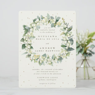 Invitación Crema grande de nieve + Boda de guirnalda Eucalypt