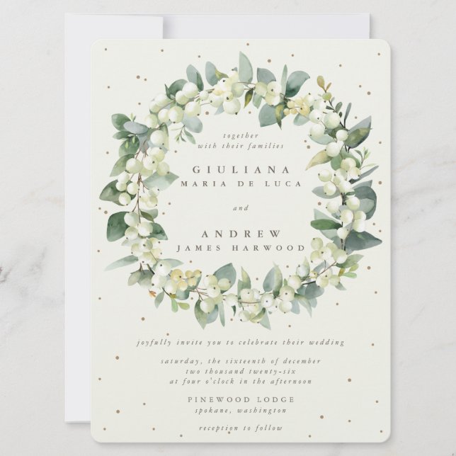 Invitación Crema grande de nieve + Boda de guirnalda Eucalypt (Anverso)