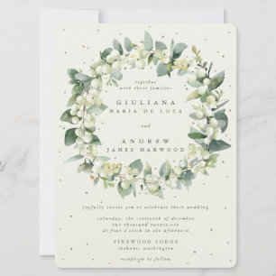 Invitación Crema grande de nieve + Boda de guirnalda Eucalypt
