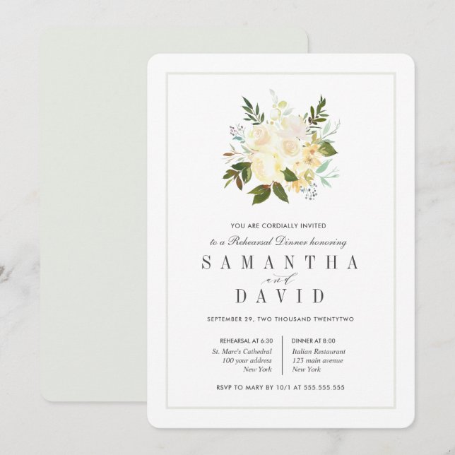 Invitación Crema + gris | Cena de ensayo de Bodas orgánicos (Anverso / Reverso)