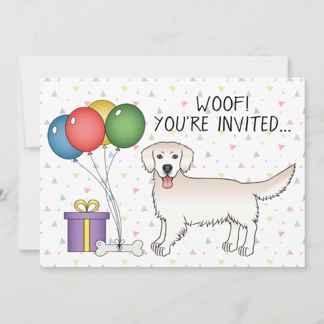 Invitación Crema inglesa Golden Retriever Cute Dog - Cumpleañ (Anverso)