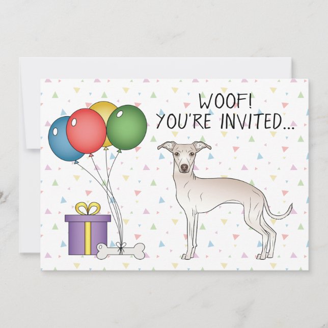 Invitación Crema Italiana Greyhound Cute Cartog Perro Cumplea (Anverso)