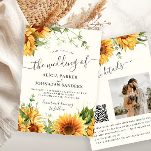Invitación Crema marfil boho floral girasol boda