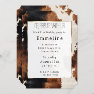 Invitación Crema marrón negra Piel de vaca de vaca de la vaca