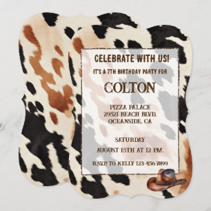 Invitación Crema marrón Piel de vaca occidental negro