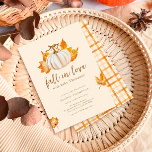 Invitación Crema   Moderna Baby Shower De Pupmkin Fall In Lov