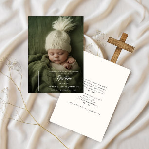 Invitación Crema moderna con escritura blanca niño Chica baut