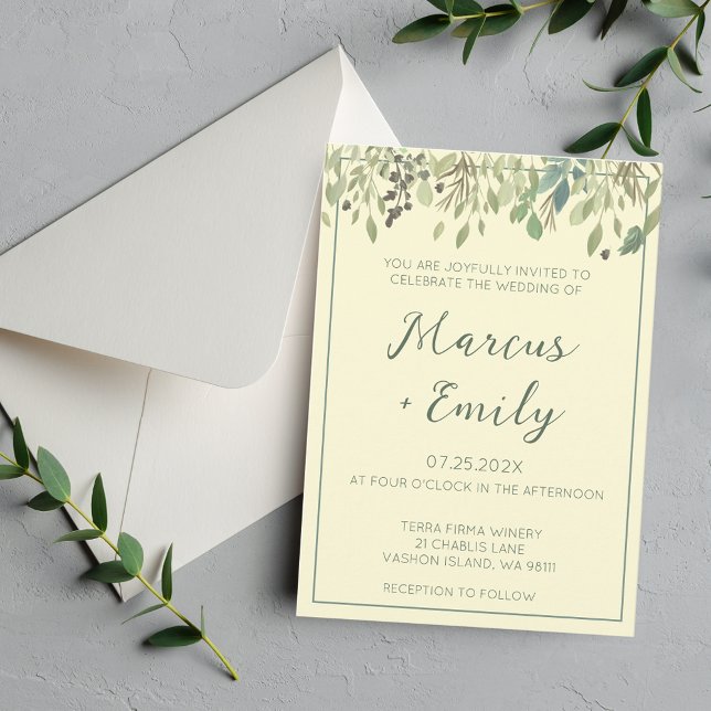 Invitación Crema moderna y Boda de eucalipto (Subido por el creador)