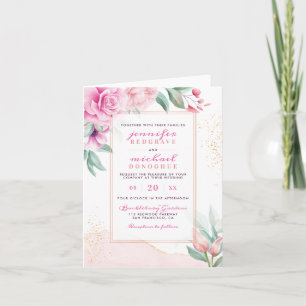 Invitación Crema moderna y moda rosa florece Boda clásico