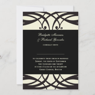Invitación Crema negra invita a la boda Art Déco