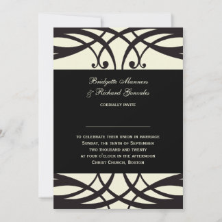 Invitación Crema negra invita a la boda Art Déco