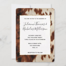 Invitación Crema negra marrón Boda Piel de vaca suroeste