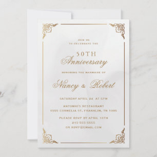 Invitación Crema Ornate Gold Frame 50 Aniversario del Boda