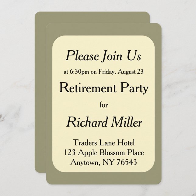 Invitación Crema para jubilación de olivos Fiesta de impresió (Anverso / Reverso)