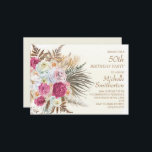 Invitación Crema Purpurina de oro de flores rosadas 50 cumple<br><div class="desc">Elegante,  50 años de fiesta para mujeres con flores y hojas rosadas y acentos dorados purpurinoso con un fondo color crema. Póngase en contacto con nosotros para obtener ayuda sobre la personalización o para solicitar productos coincidentes.</div>