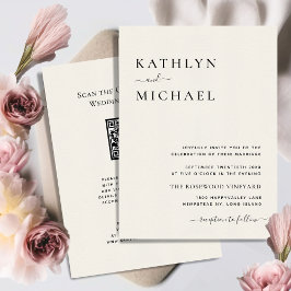 Invitación Crema QR Code Todo En Un Boda Minimalista moderno