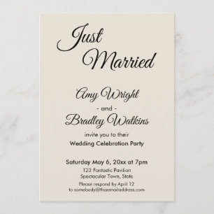 Invitación Crema "Recién Casados" Recepción Sencilla y Elegan