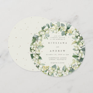 Invitación Crema redonda Snowberry+Eucalyptus Wreath Boda