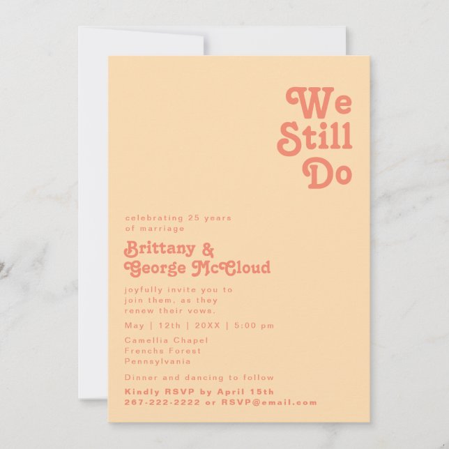 Invitación Crema retro-Naranja moderna Todavía prometemos ren (Anverso)