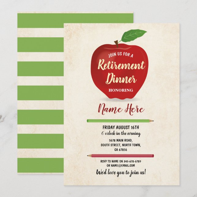 Invitación Crema roja del profesor del fiesta de retiro de (Anverso / Reverso)