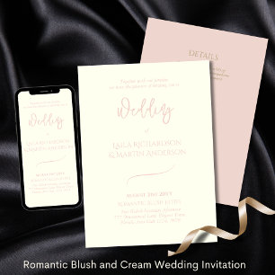 Invitación Crema romántica Rubor Boda simple rosa