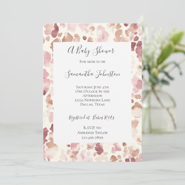 Invitación Crema rosa Chocolate Brown Leopardo Baby Shower (Anverso de pie)