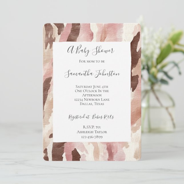 Invitación Crema rosa Chocolate Brown Resumen Baby Shower (Anverso de pie)